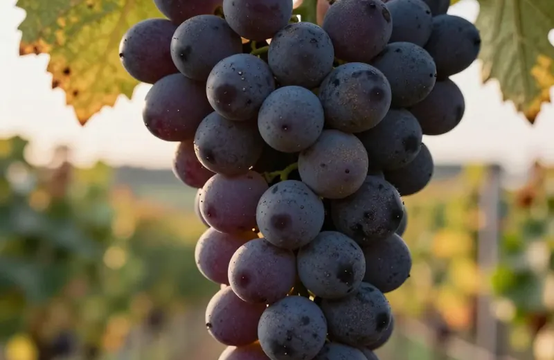 Ripe grapes on the vine at golden hour